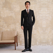 男黑色商务新郎结婚西服外套单西 套装 布雷泽 吉约蒙双排扣西装