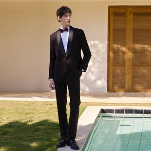 男商务西装 吉约蒙黑色西服套装 艺考演出服新郎结婚礼服 塔士多