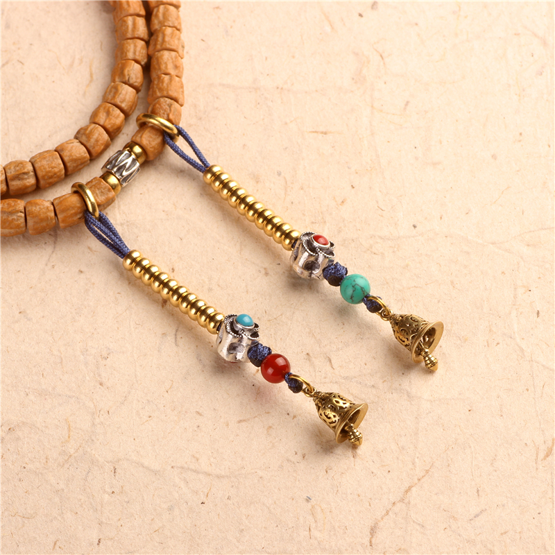 原创设计藏式小号梅花铃铛黄铜白铜文玩配饰手串佛珠配件侧挂