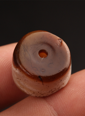 藏区收回 千年老缠丝玛瑙剁形珠隔珠 文玩饰品配件 约19毫米
