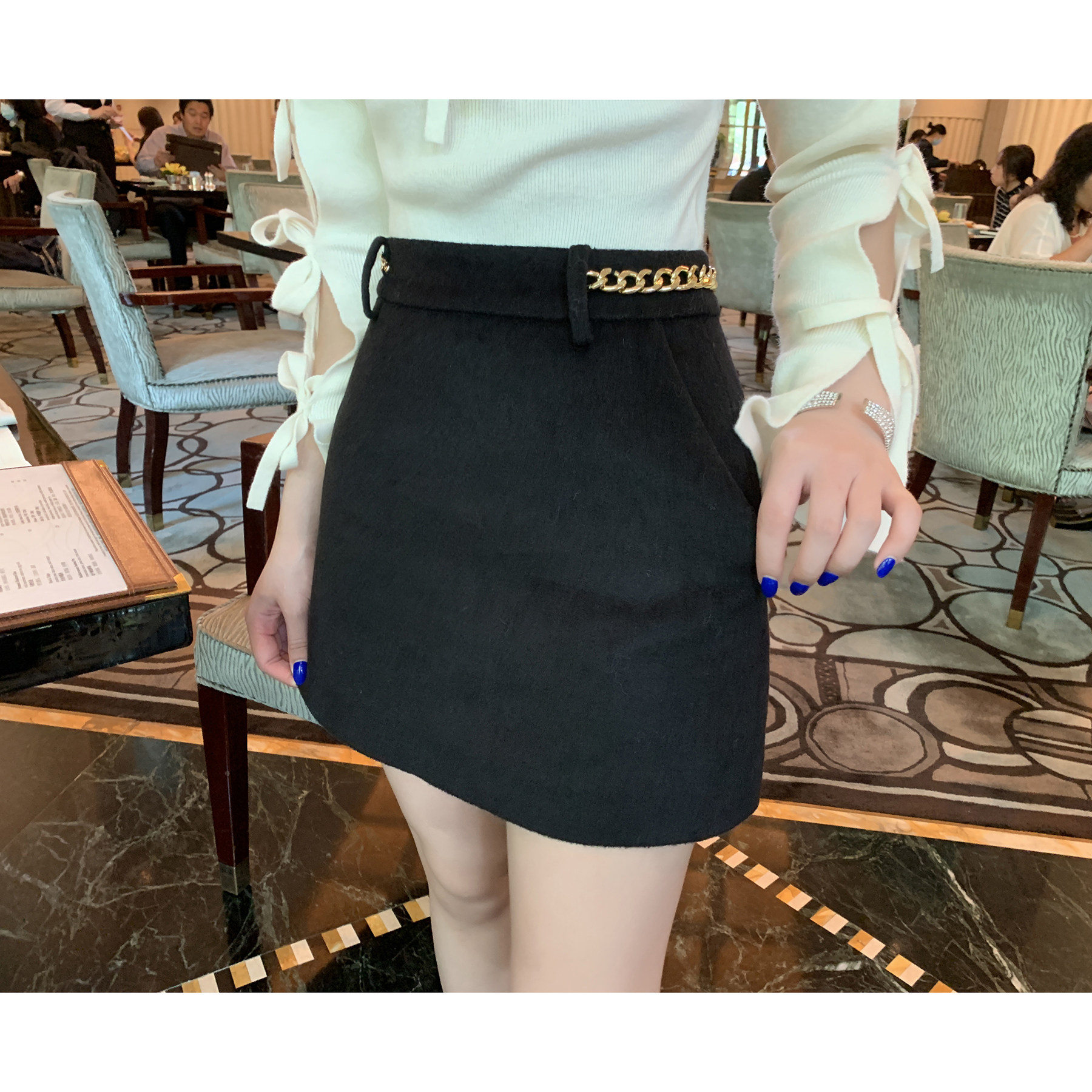 lin【下装大链接】高腰西装毛呢开叉半裙女短款a字裙直筒西装裤