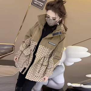 春秋外套女2025新款连帽风衣女拼色收腰外套女
