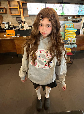 加绒加厚连帽字母套头卫衣女春秋冬新款宽松慵懒风松弛感外套上衣