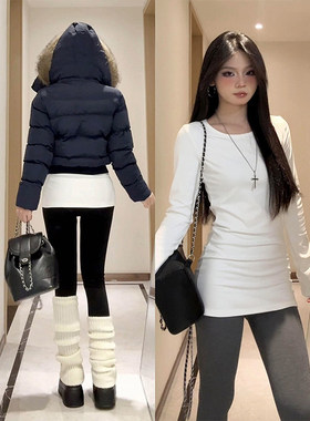 春秋新款中长款白色打底衫女冬修身显瘦配鲨鱼裤内搭长袖t恤上衣