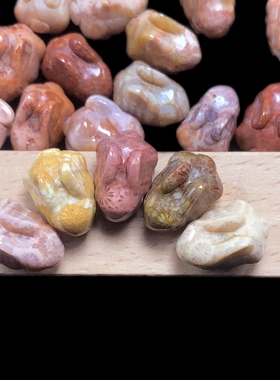 珊瑚玉兔子雕刻单个散珠