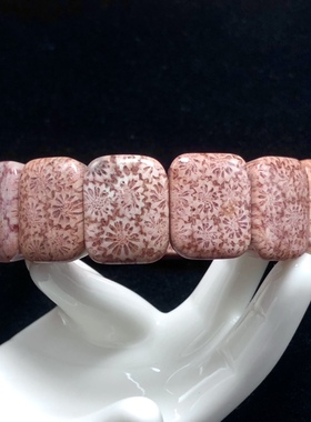 精品收藏天然珊瑚玉粉色樱花花纹手牌老矿同料手排通用手链款手饰