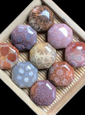 新品天然珊瑚八角单珠菊花玉石