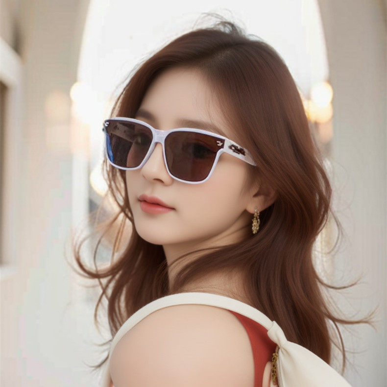 复古黑色方形大框方框金属造型装饰圆脸太阳镜街头潮网红骑行眼镜