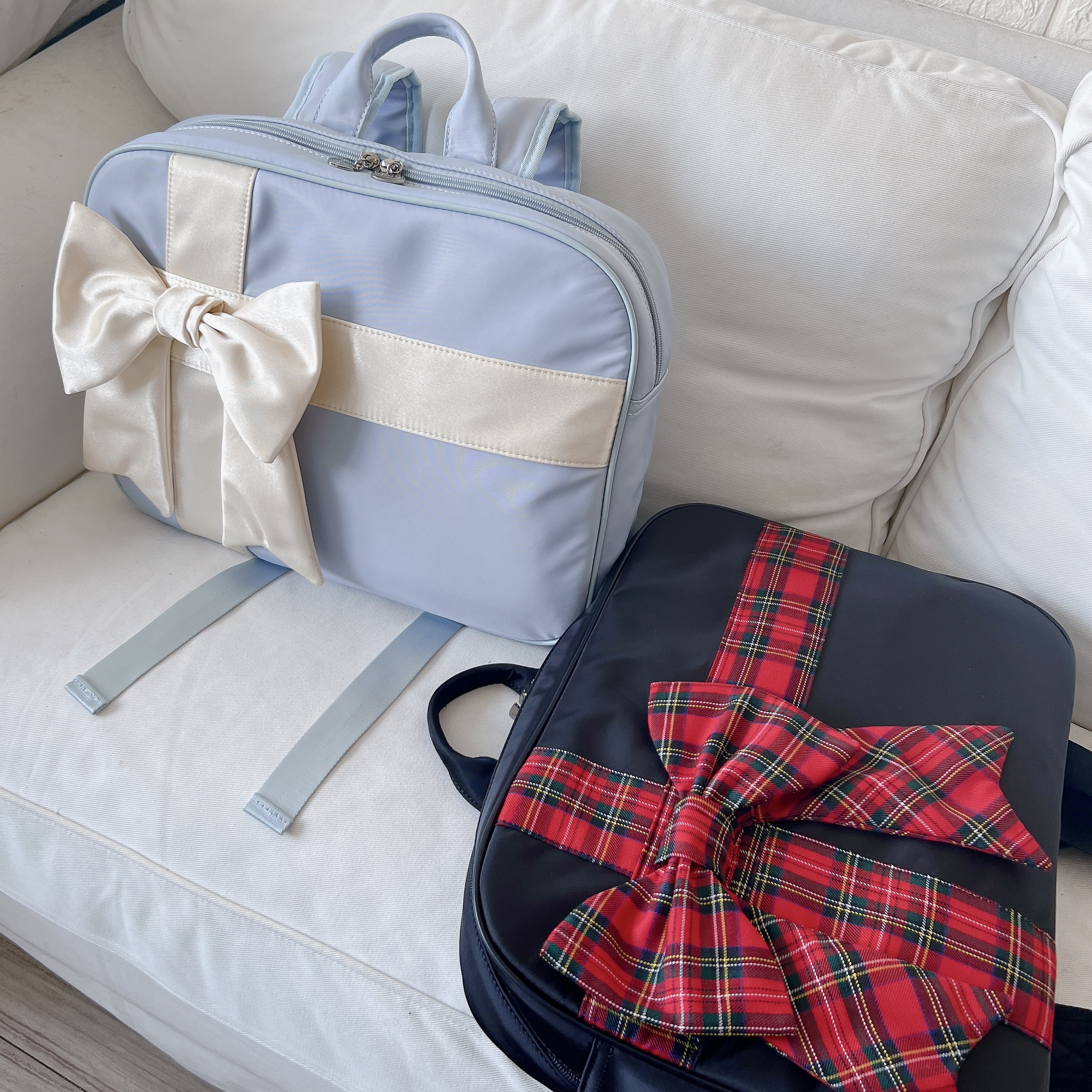 新品Michiko原创大蝴蝶结格纹礼物盒尼龙布16寸电脑双肩包