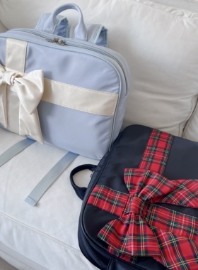 新品Michiko原创大蝴蝶结格纹礼物盒尼龙布16寸电脑双肩包