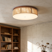 侘寂风实木吸顶灯麻绳圆形书房卧室LED复古手工编织新中式 灯具