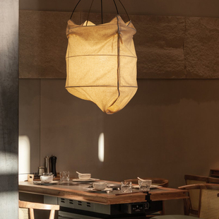 侘寂风麻布灯笼民宿火锅店设计师工业风日式新中式禅意餐厅定制灯