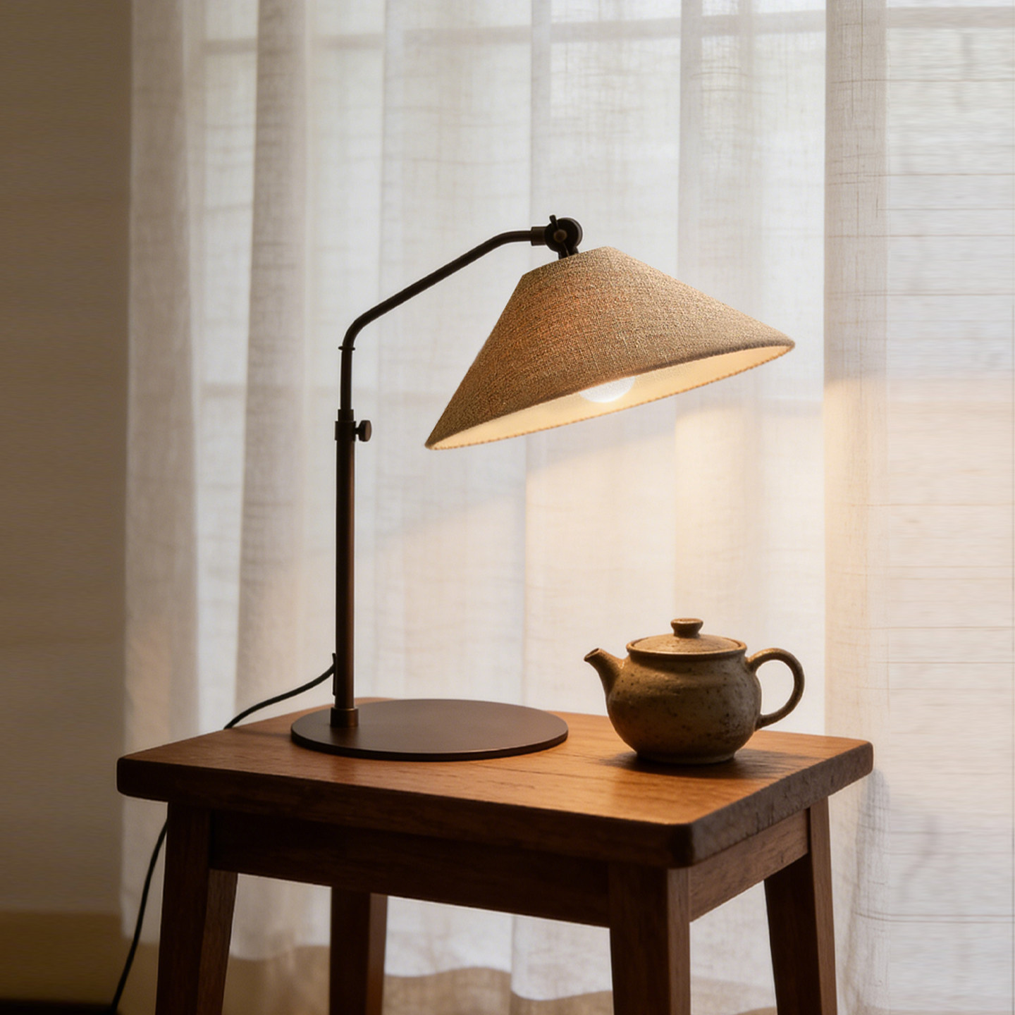 侘寂风布艺台灯书房客厅装饰氛茶室围灯铁艺简约麻布氛围有线台灯