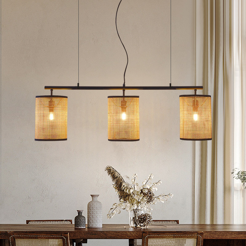 侘寂风日式复古吊灯茶室餐厅吧台前台民宿三头组合藤编禅意灯具,家装灯饰光源,餐厅吊灯,淘宝优惠券,粉丝福利购,淘宝优惠卷