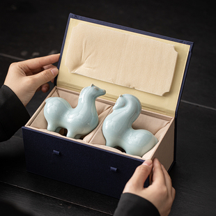 【唐马】汝窑精品生肖摆件中式禅意玄关办公茶几职场工位工艺品