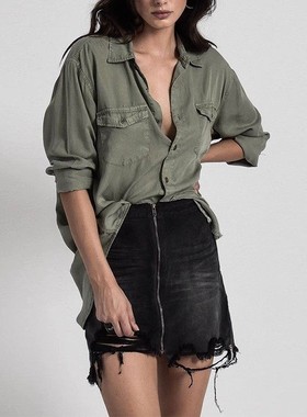 清仓 一件4折 两件2.8折 不退不换 One Teaspoon高腰黑色牛仔短裙