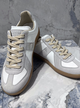 现货 Maison Margiela Replica拼接麂皮漆皮系带休闲运动鞋德训鞋
