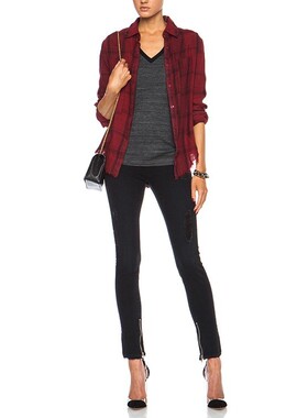 国内现货 RtA denim 高腰黑色显瘦破洞磨损拉链九分小脚牛仔裤女