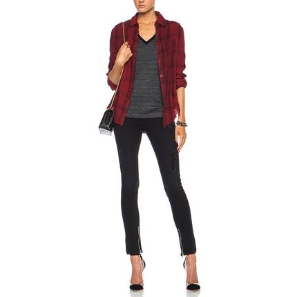 国内现货 RtA denim 高腰黑色显瘦破洞磨损拉链九分小脚牛仔裤女