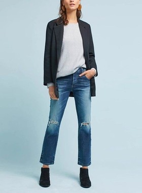 清仓Citizens of Humanity COH铆钉蓝色破洞宽松老爹直筒牛仔裤女