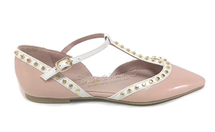 清仓现货Pretty Ballerinas金铆钉裸粉色T字尖头百搭平底鞋单鞋女