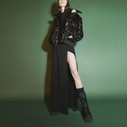 现货 RtA denim jacob 黑色抽绳针织拼接厚底增高中筒雪地靴女潮