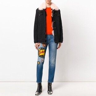 泫雅中腰刺绣蓝色显瘦宽松老爹直筒牛仔裤 Italy 女 Mrs 清仓