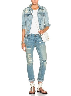 清仓现货 NSF浅蓝色多重破洞补丁宽松老爹直筒瘦版男友牛仔裤女潮