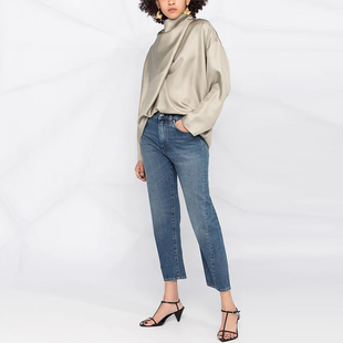 女蓝黑灰白色 中高腰扭缝显瘦宽松九分直筒牛仔裤 国内现货 TOTEME