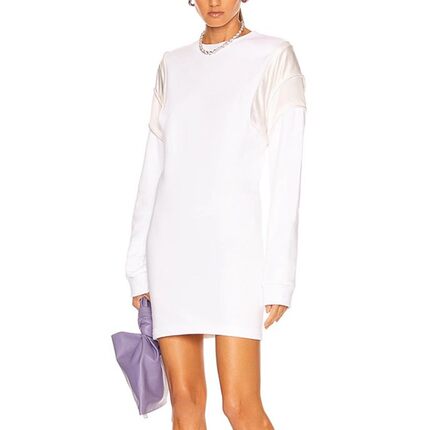 现货RtA denim adelia显瘦高腿长白色圆领宽松落肩长袖卫衣短裙潮