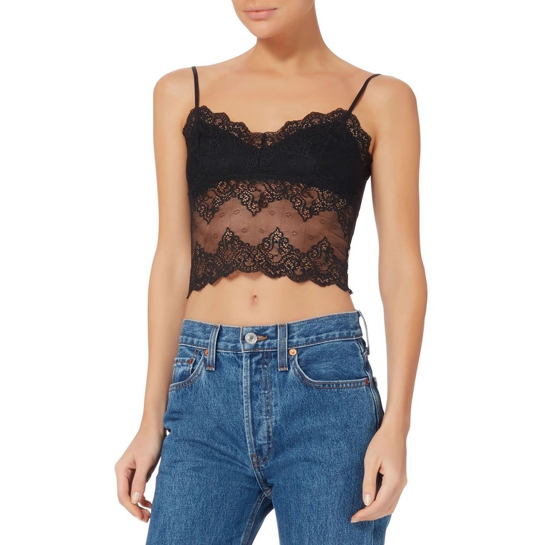 现货 Only Hearts无钢圈修身细肩吊带蕾丝薄文胸内衣短背心女黑色