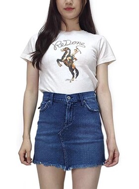 现货 James Jeans elle 小波点蓝色毛边显瘦高腿长迷你牛仔超短裙