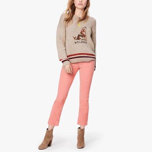 现货MOTHER中腰樱花粉色灯芯条绒显瘦高腿长修身 女 九分直筒牛仔裤