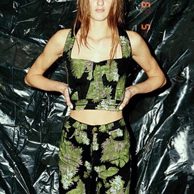 清仓现货Hudson Jeans x Baja East显瘦高绿色印花吊带裹胸背心女