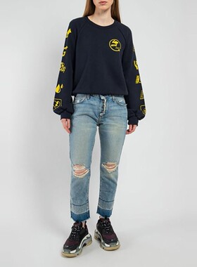 国内现货 Current/Elliott中腰水洗浅蓝色显瘦破洞拉丝直筒牛仔裤