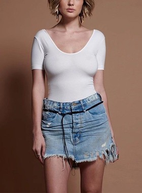 清仓 一件4折 两件2.8折 不退不换 One Teaspoon中腰浅蓝牛仔短裙