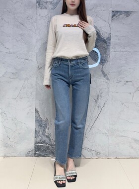 国内现货 Goldsign 中腰显瘦显腿长磨损九分直筒牛仔裤深蓝中蓝女