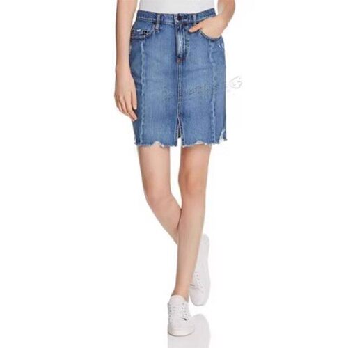国内现货 Nobody Denim 拼色高腰百搭显瘦开叉毛边半身牛仔短裙女