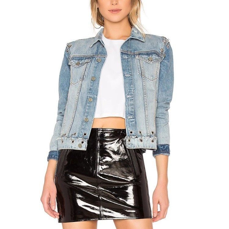 现货 GRLFRND明星同款穿孔环扣朋克风浅蓝色显瘦宽松牛仔短夹克女,女装/女士精品,短外套,淘宝优惠券,粉丝福利购,淘宝优惠卷