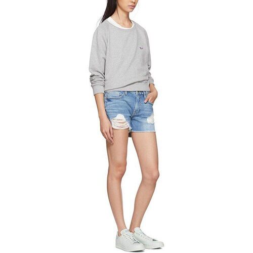 现货 Frame Denim高腰破洞毛边显瘦腿长宽松牛仔热短裤女潮蓝白色