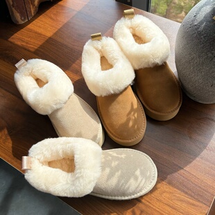 2025新款塔茨勒休闲厚底羊皮毛一体雪地靴女真皮保暖增高毛毛拖鞋