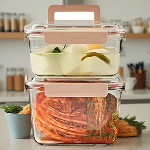 韩国进口GLASSLOCK玻璃保鲜盒长方形泡菜盒微波炉适用冰箱收纳盒