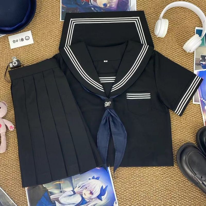 大婶家原创JK制服正版日系学院风改良黑三本水手服中间服学生校服