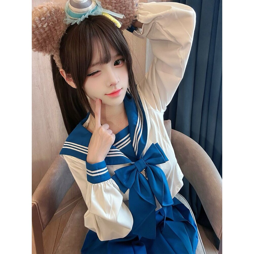 宝蓝三本JK原创学院风正版制服日系基础款百褶裙水手服套装女校供