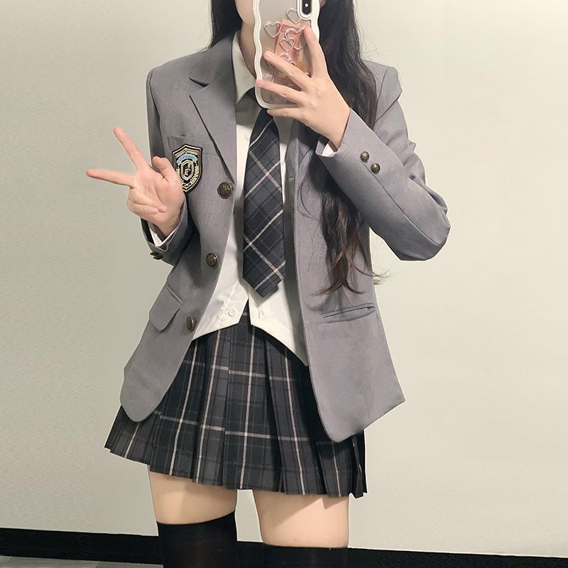 正版jk制服西服套装日系学院风校供感全套秋冬黑色学生外套女西装