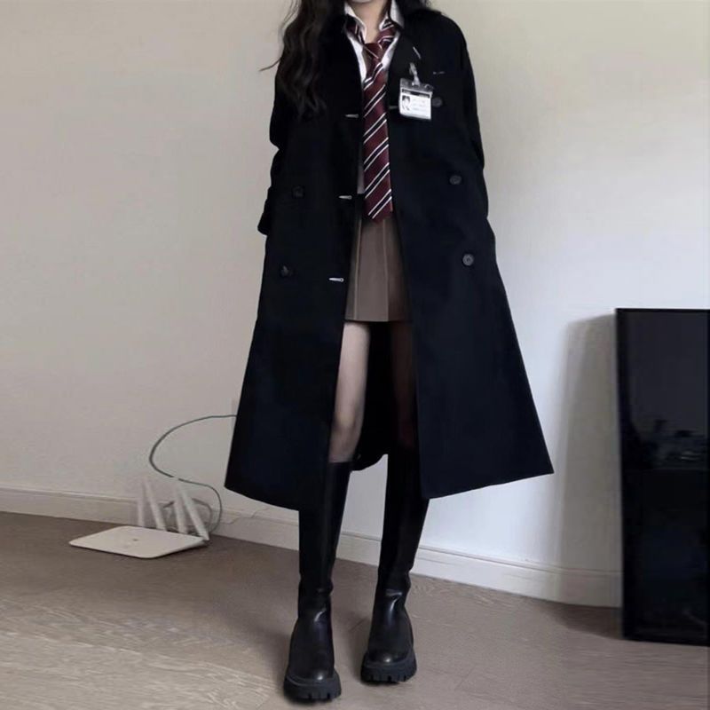 赫本风衣外套女2026流行春秋时尚jk制服学院英伦中长款小个子大衣