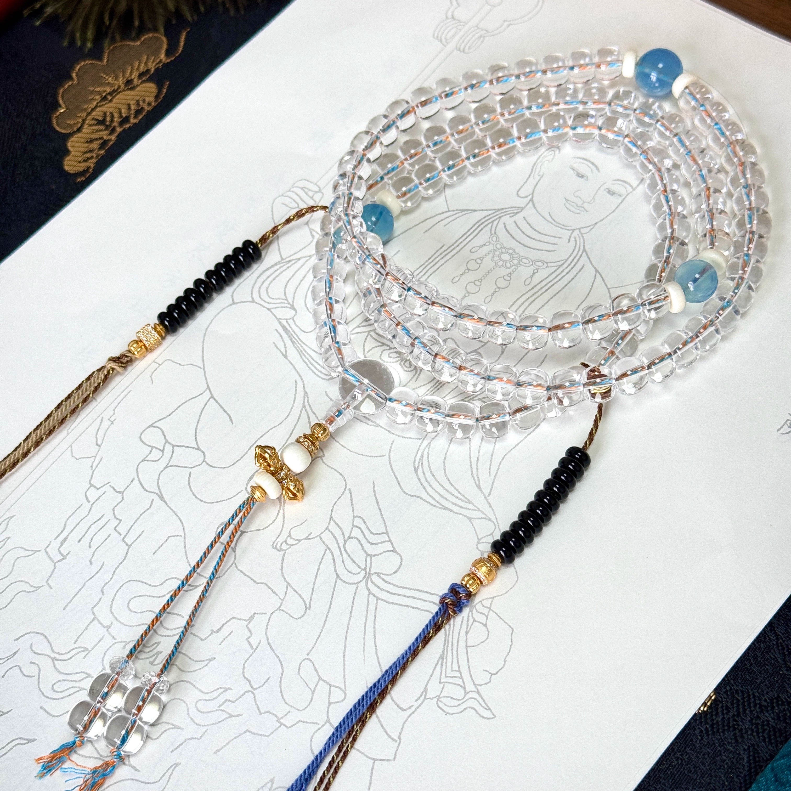 天然10A全净体白水晶多圈手串念珠佛珠108颗药师佛藏式功课项链