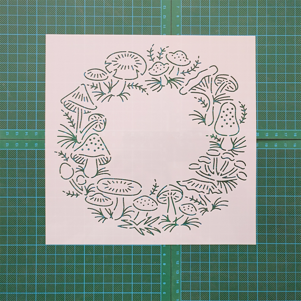 202蘑菇花纹刺绣刺子绣镂空画图模板diy拓图描图工具杯垫茶垫茶席