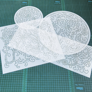 263莲花缠枝纹古典刺绣画图纹样模板diy拓图描图工具杯垫茶垫茶席