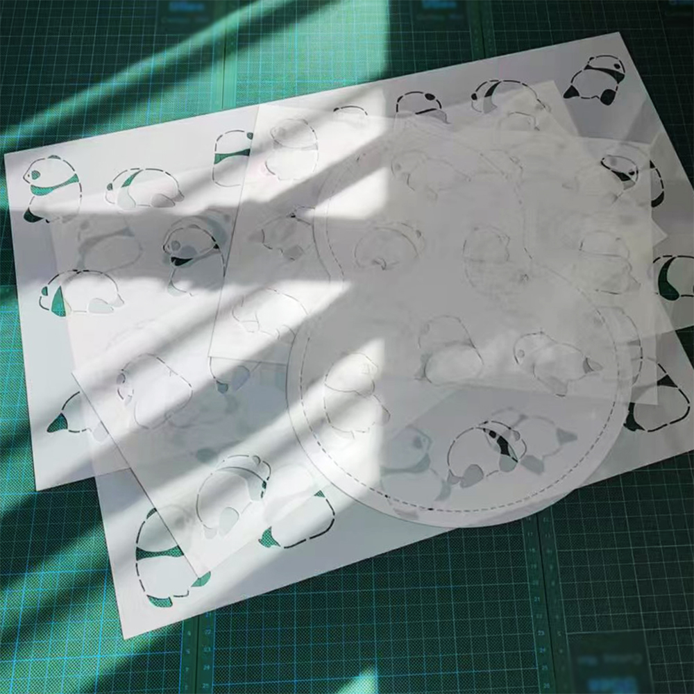 260  熊猫花纹样集 刺绣镂空画图模板拓图描图茶席